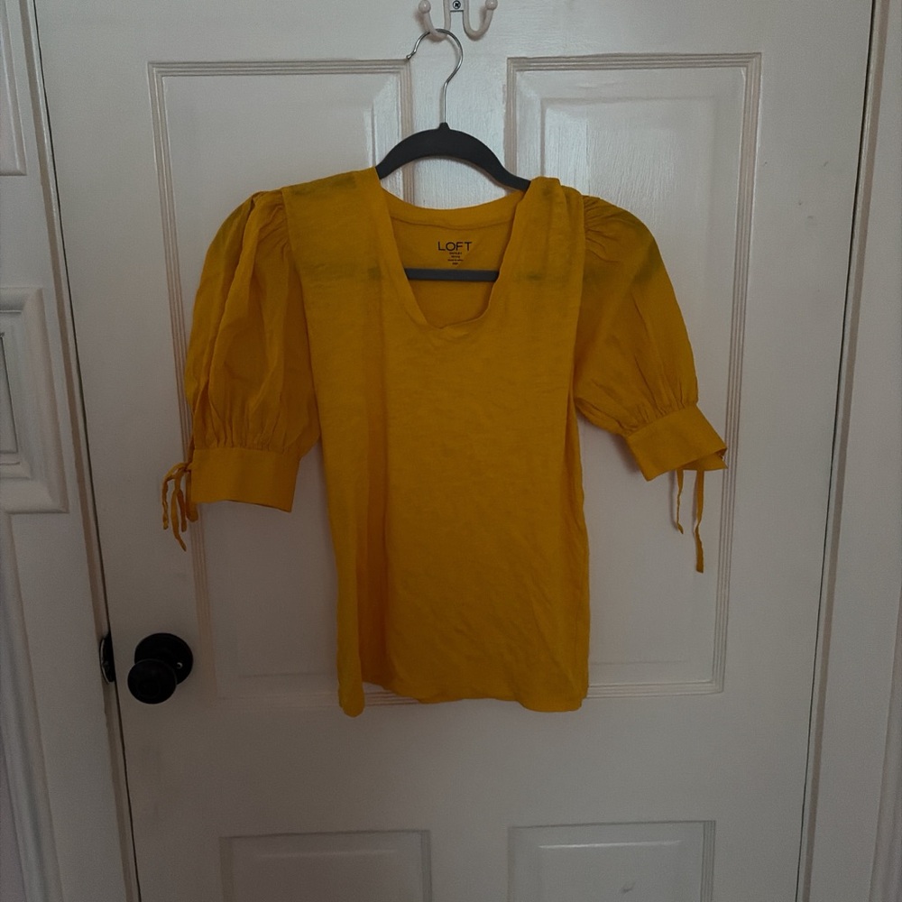 LOFT Mustard Puff Sleeve Blouse